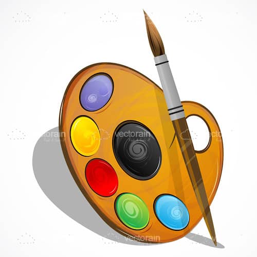 Painter’s Palette with Colorful Paints and Brush